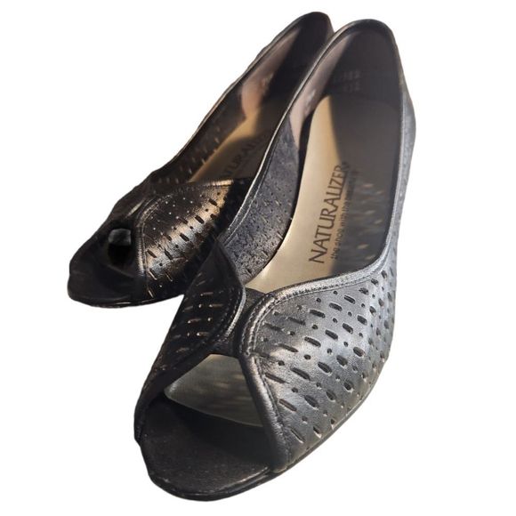 Naturalizer Shoes Heels Leather Open Toe Women's Black Size 7.5 Medium - Picture 4 of 15